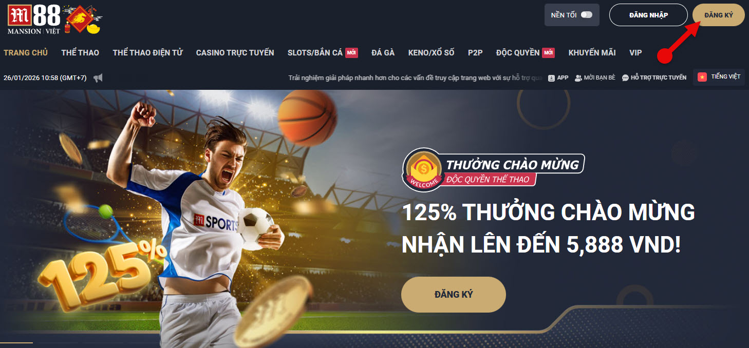 Bước 1: Truy cập vào trang chủ M88