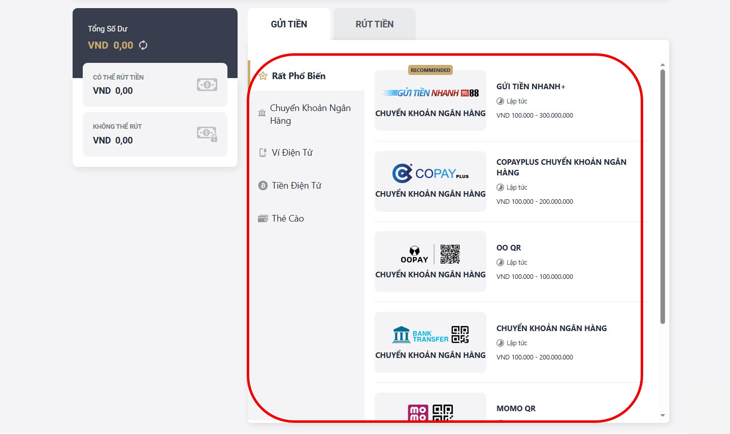 buoc 2: chon phuong thuc nap tien